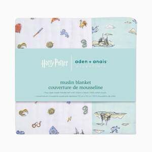 aden + anais essentials Harry Potter Muslin Blanket 44x44 Cotton Crib White/Blue